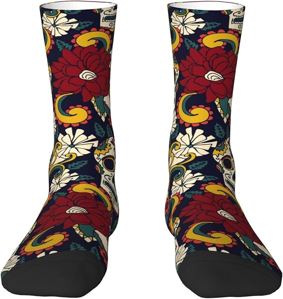 Calf Socks Breathable Crew Socks Elastic Dress Sock Cozy Stocking Athletic Stockings Daily Wear - sugar skull costume