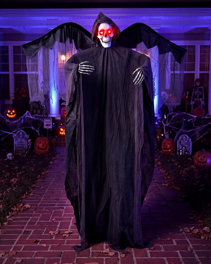 74'' Sound Activated Animatronics Skeleton, Outdoor Halloween Skeleton with Spooky Sound Adjustable Arm, Life Size Halloween Skeleton Decorations for Haunted House Decorations Yard Lawn Decor - skeleton