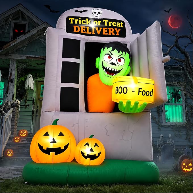 7FT Halloween Inflatable Zombie Delivery Man Decor Outdoor Yard Decoration