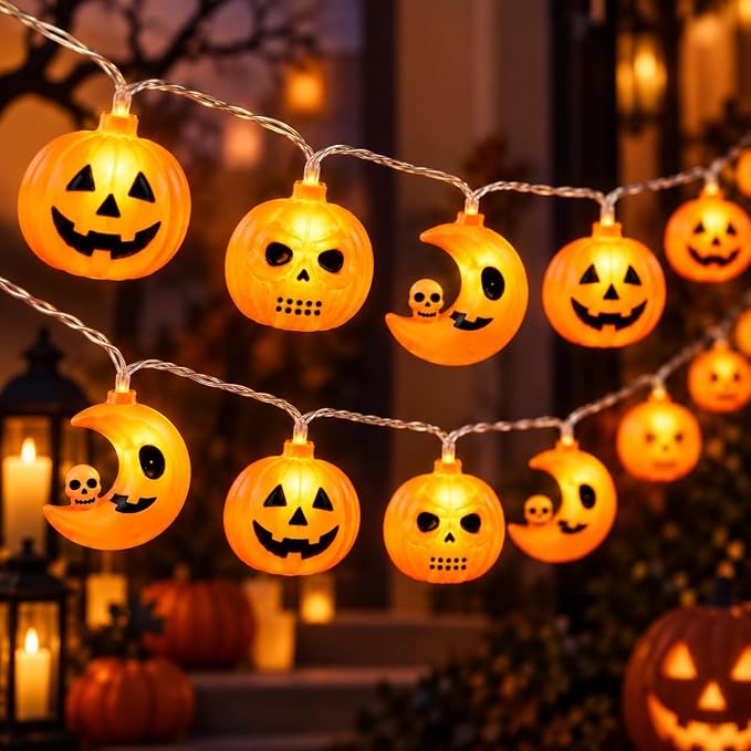 Halloween String Lights, 20FT 40LED Pumpkin String Lights, Battery Operated