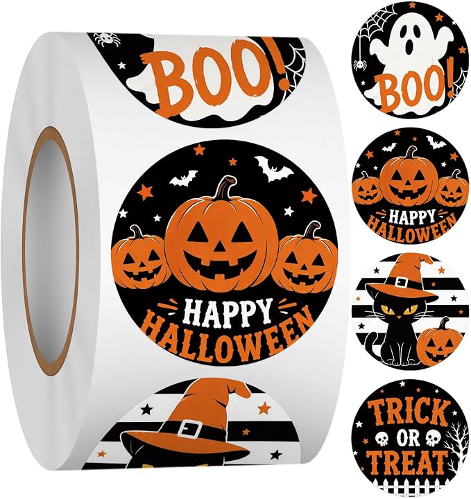 Heyfibro 500 PCS 1.5 Inch Happy Halloween Stickers Roll 4 Styles - skull sticker