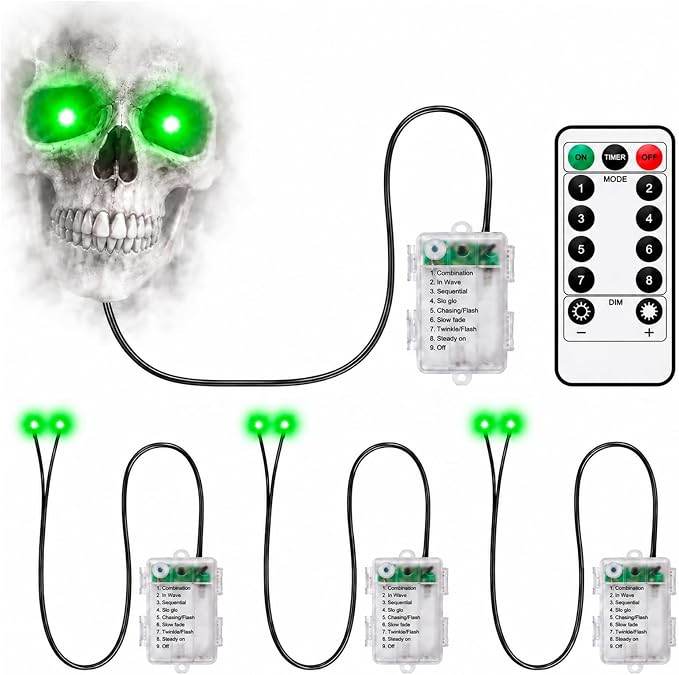 Glowing Eyes Halloween, LED Eyes for Skeleton, Pumpkin Props 4 Pack (Green)