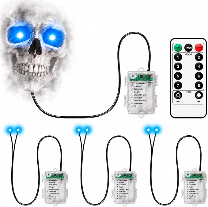 Glowing Eyes Halloween, LED Eyes for Skeleton with Remote, 4 Pack (Blue) - string light