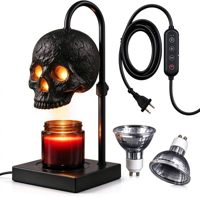 Skull Candle Warmer Lamp with Timer & Dimmer, Gothic Halloween Decor - skull lamp