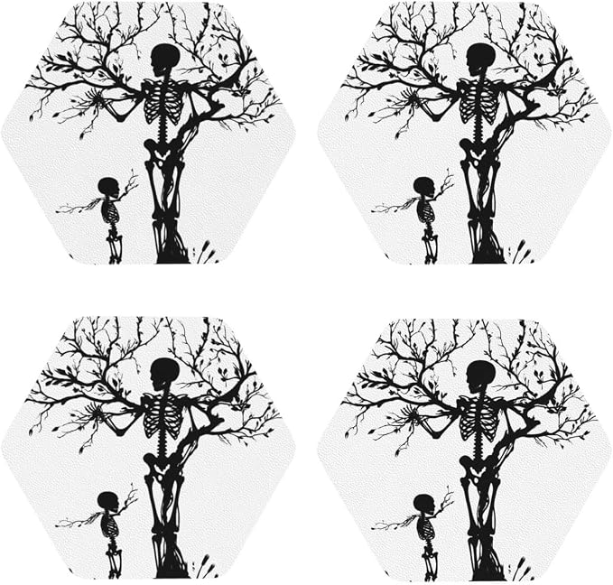 Day of the Dead Skeleton Print Leather Coasters Set of 4 - skull coaster