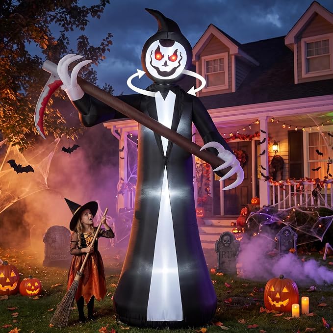 10FT Halloween Inflatables Outdoor Decorations, Giant Grim Reaper & Scythe - skull inflatable