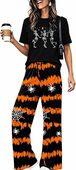 Skull Sets for Women Halloween Bloody Shirts Dancing Skeleton 2 Pc Set - sugar skull costume
