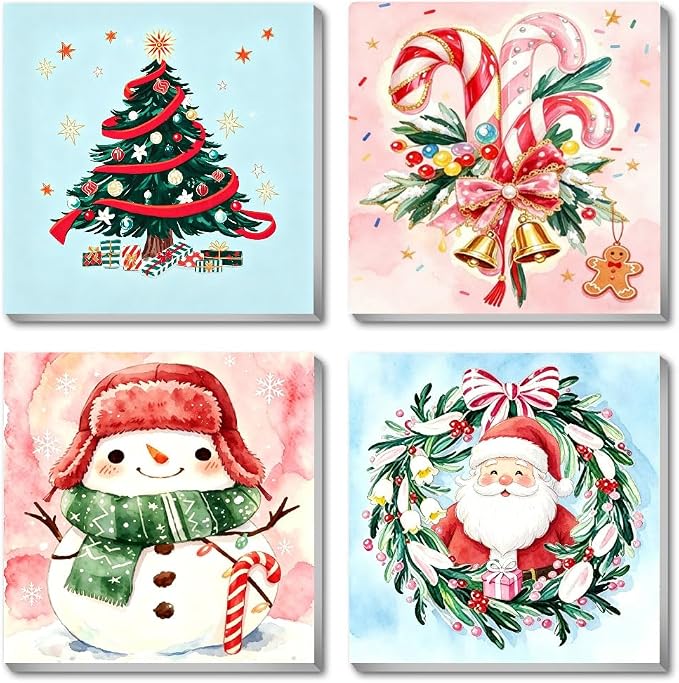 Fotasmua 4 Pack Paint by Numbers for Adult with Frame, Christmas Adults Paint by Numbers Kits with Canva Paints Brushes, DIY Winter Themed Acrylic Oil Painting Kit for Home Wall Decor 8 x 8 Inch - skull painting