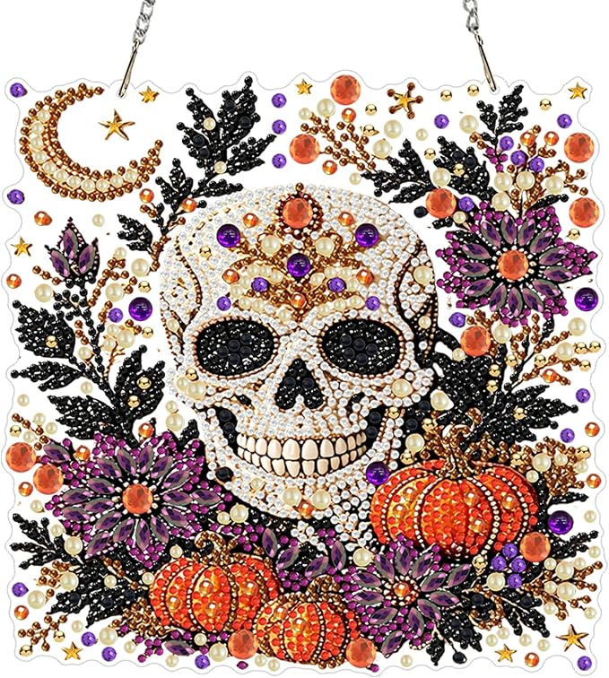 Halloween Diamond Art Kits for Adults,Hanging Skull Diamond Painting - skull painting