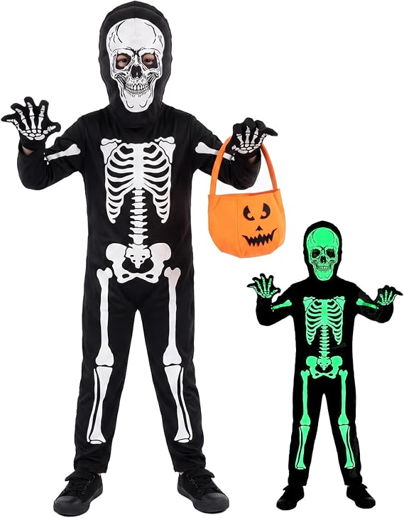 Kids Skeleton Costume Glow in the Dark Halloween Costume Set for Boys Girls - sugar skull costume