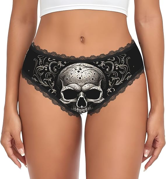 Women'S Underwear Soft Breathable Briefs Sexy Lace Cheeky Bikini Patterned Skull Ladies Hipster Panties - skull swimsuit