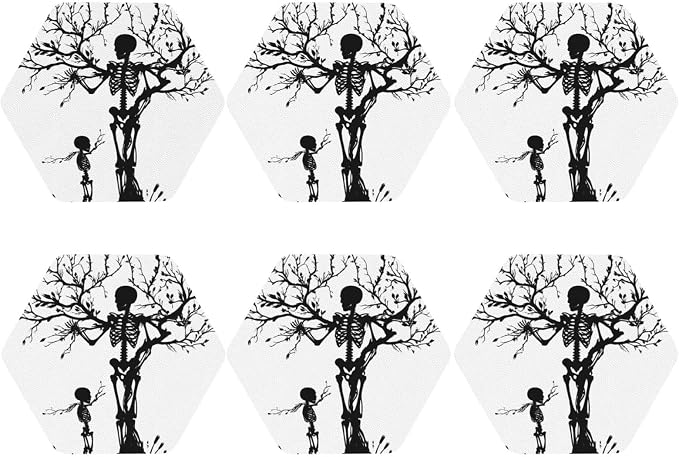 Day of the Dead Skeleton Print Leather Coasters Set of 6 - skull coaster