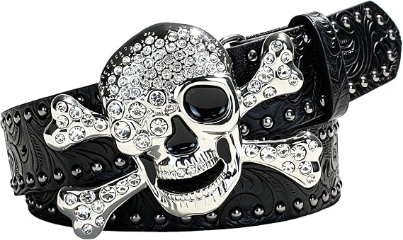 Studded Belt Y2K Goth Belts Black Studded Skull Buckle Belt - skull wallet