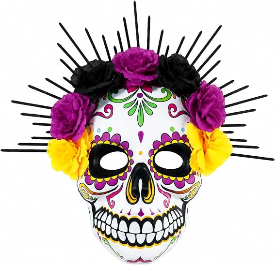 Day of the Dead Sugar Skull Full Face Mask with Elastic String - sugar skull makeup