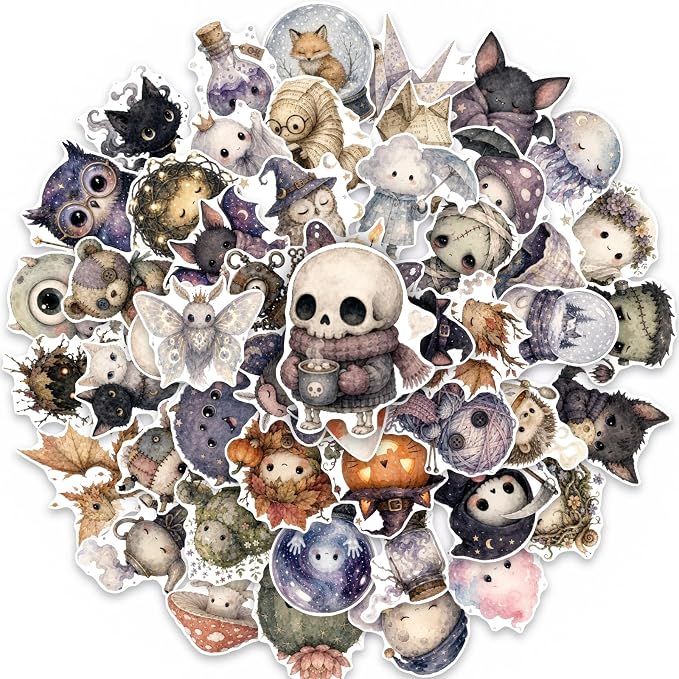50Pcs Cute Dark Gothic Spooky Ghost Stickers for Laptop Skateboard Kindle - skull sticker
