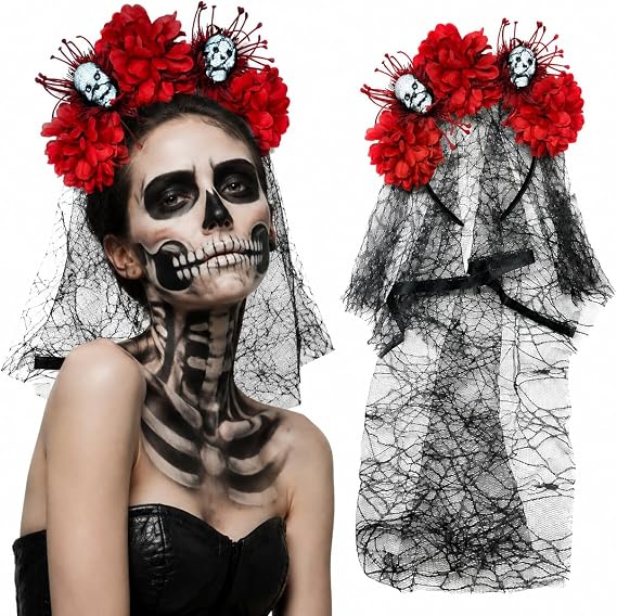 Mexican Flower Crown Day of the Dead Headband - skull headband