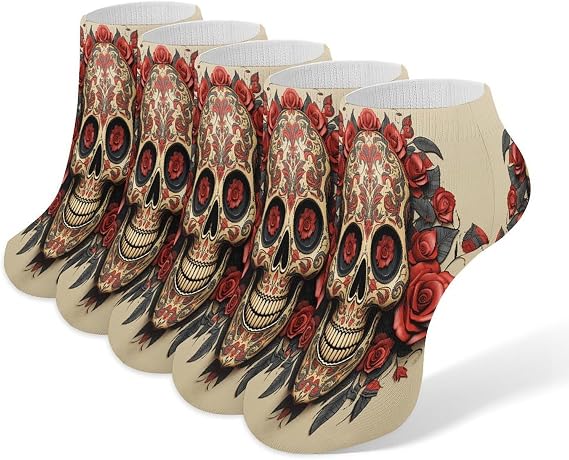 Ankle Running Socks Cute Funny Novelty Short Sports Socks 5 Pairs - sugar skull costume