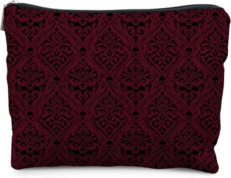 Dark Gothic Damask Skull Halloween Makeup Bag for Purse - skull suitcase