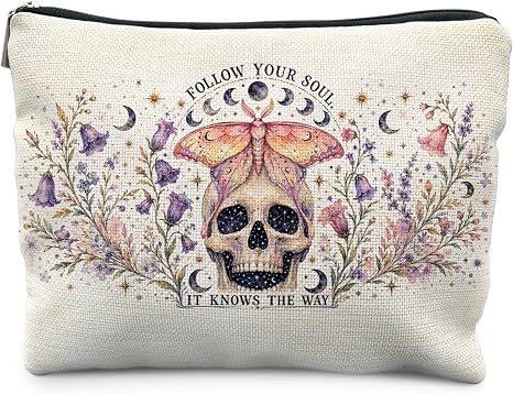 Witchy Pink Gothic Death Moth Makeup Bag for Purse, Moth Gifts - sugar skull handbags for sale