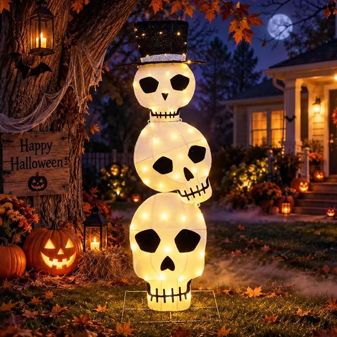 5FT Light Up Skeleton Halloween Decorations Outdoor, 60 Lights Yard Decor - skeleton