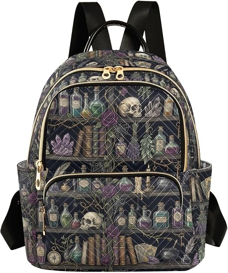 Bookshelf Skulls Backpack Purse for Women Quilted Mini Fashion Backpacks S - skull backpack