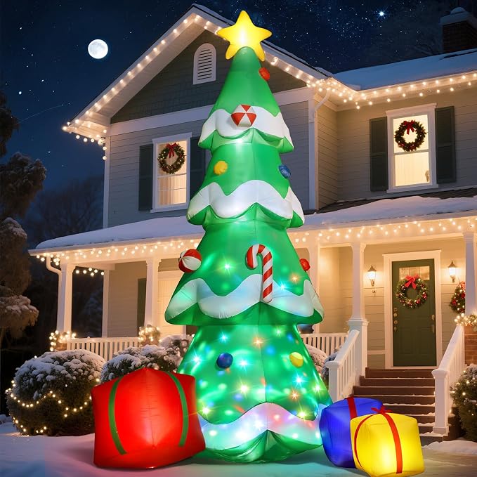 14FT Christmas Tree Inflatables Outdoor Decoration, Giant Inflatable Christmas Tree with 3 Gift Boxes, Lighted Christmas Decoration for Yard, Blow Up Xmas New Year Lawn Decor - skull inflatable