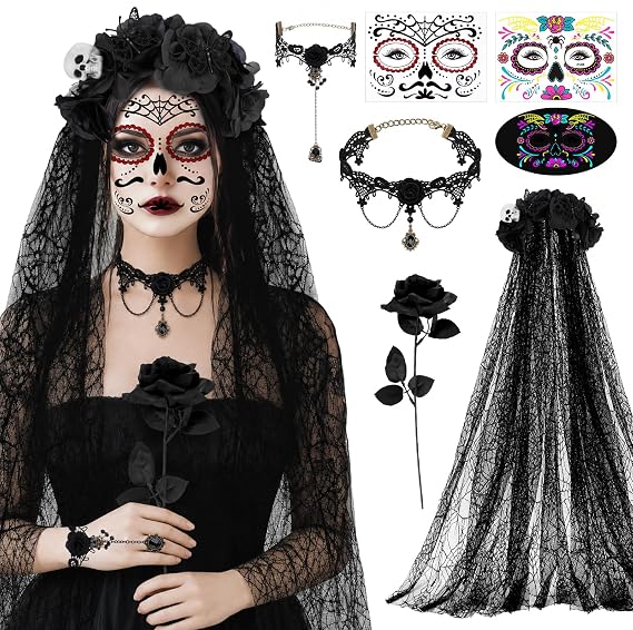 SelfTek Halloween Day of the Dead Costumes for Women - sugar skull makeup