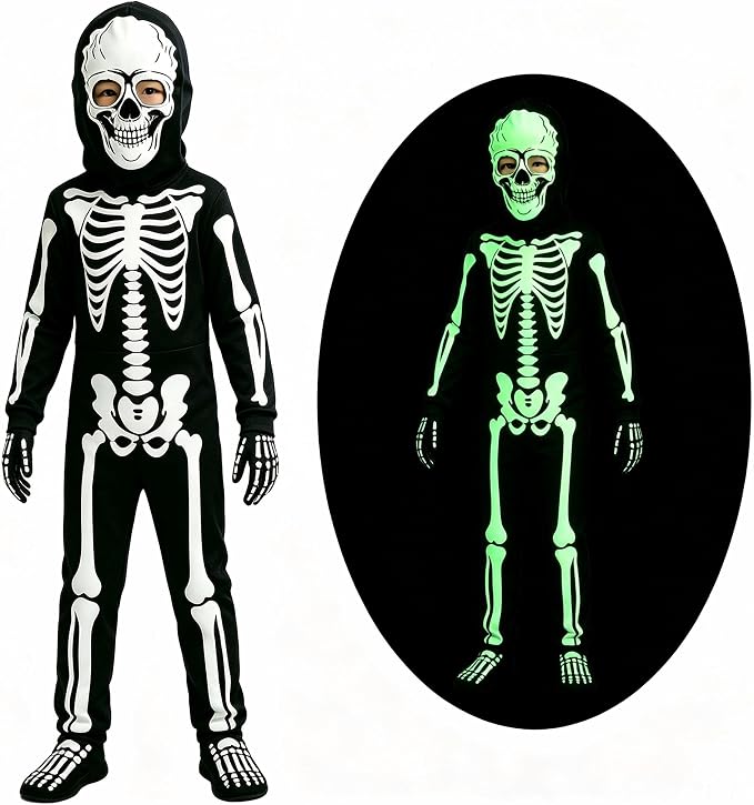 Kids Skeleton Costumes Halloween Glow in the Dark Onesie - skeleton