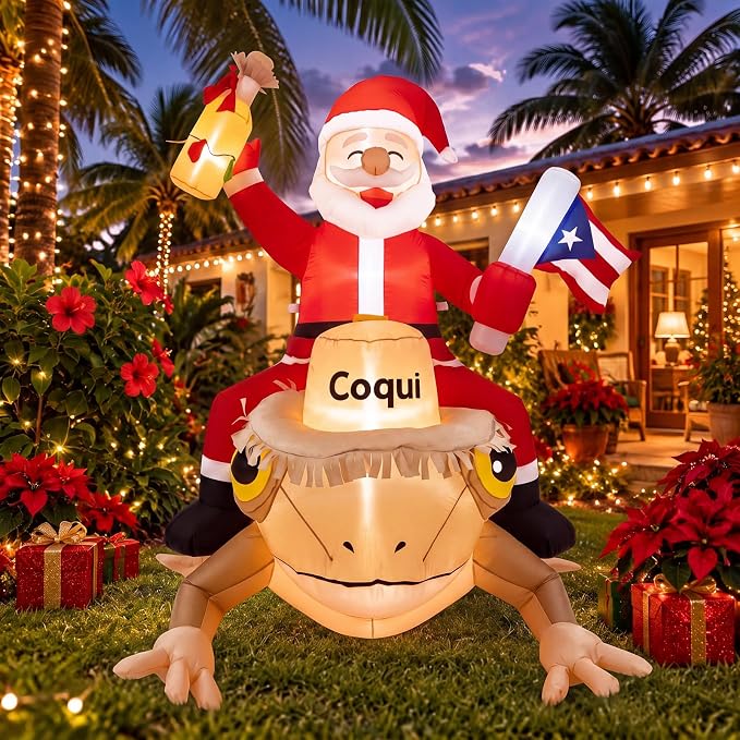 5 ft Puerto Rico Christmas Inflatables Outdoor with Coqui Frog