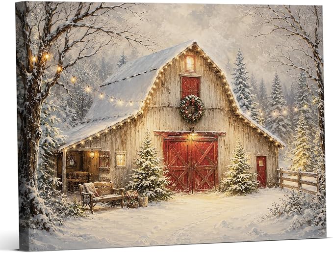Vintage Christmas Decor Holiday Barn Wall Art Print Christmas Wall Decor - skull painting
