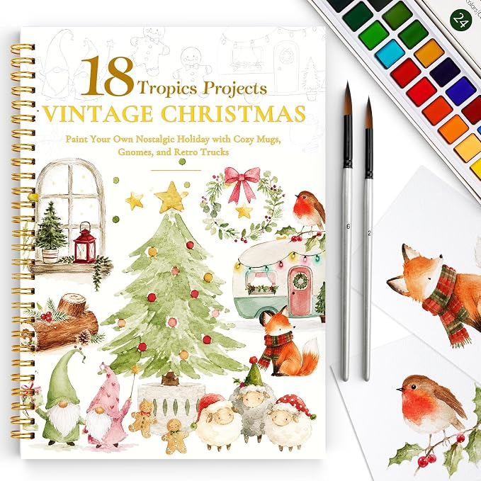 Watercolor Workbook for Beginners,18 Vintage Christmas Water Coloring Book,Relaxing & Easy to Paint Water Coloring Book with 24 Colors-Perfect for Gifting to Creativity & Joy for Adults - skull painting