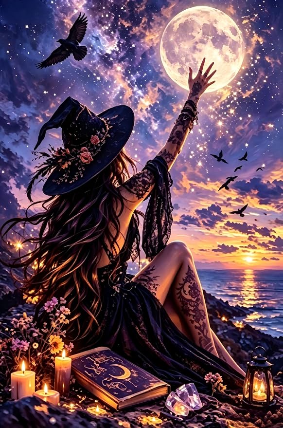 MXCFZX Halloween Paint by Number DIY Painting On Canvas, The Witch Paintwork with Paintbrushes Acrylic Paints,Perfect for Paint by Numbers for Adults Students Beginner, for Home Wall Decor 16x20 in - skull painting