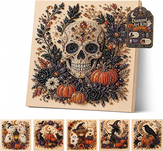 Halloween Ghost Pearl Art Kit, Spooky 3D Diamond Painting (Skull)