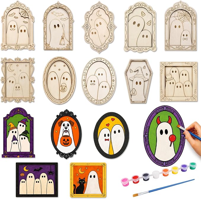 Jpfezry 16 Sets Halloween Ghost Paint Your Own Photo Frames