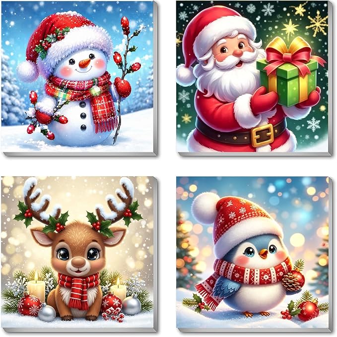 4 Pack Christmas Paint by Numbers Kit for Adults Beginner with Frame - skull painting