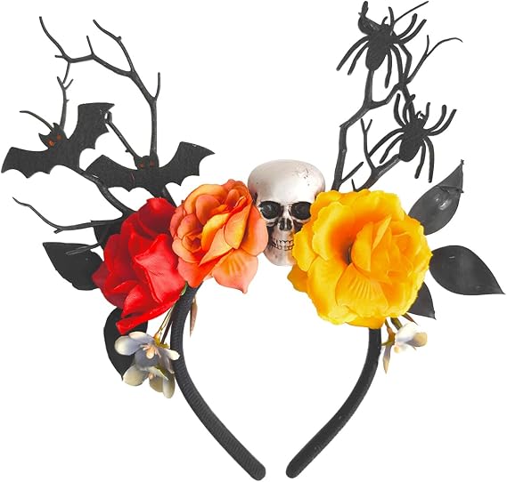 YAMUDA Halloween Dried Branch Skull Rose Headband for Women - skull headband