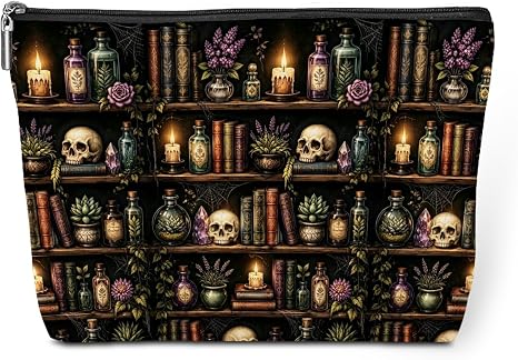 Gothic Skull Makeup Bag Cosmetic Bag, Makeup Organizer Book Lovers Gifts - sugar skull handbags for sale