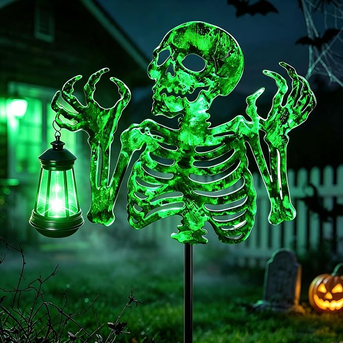 YJFWAL Halloween Skull Decor with Solar Light, 1 Pack Skull Solar Garden Lights Outdoor Waterproof for Family and Friends, Stake Lights with Solar Lanterns Yard Art Outside Patio Garden Decor
