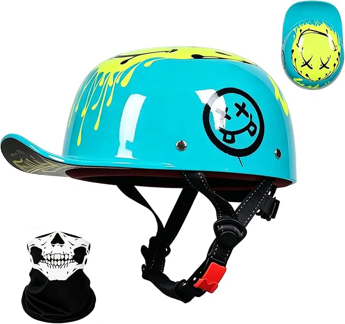 Baseball Cap Motorcycle Helmet DOT Approved, Adult Open Face Helmet - skull helmet
