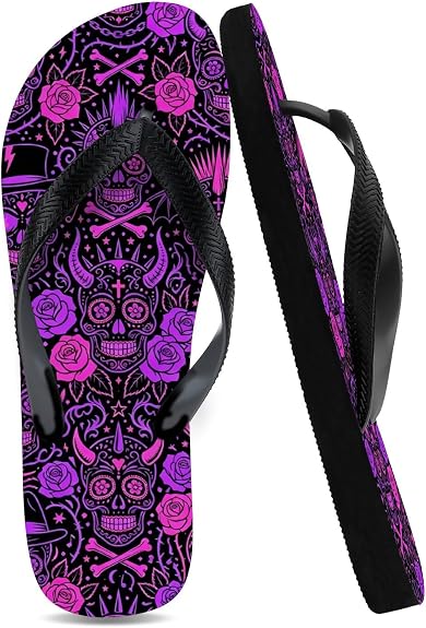 Halloween Flip Flop for Women Men Ghost Spooky Pumpkin Skeleton Bat Foam Thong Sandals Wide Width Slip On Shoes Western Fall Slides Low Wedge Holiday Slippers Birthday Gifts - sugar skull costume