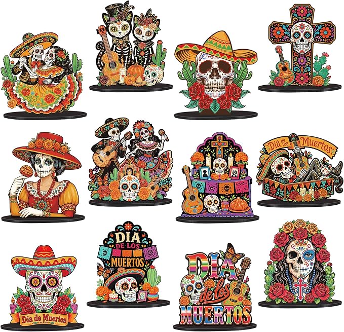 12PCS Dia De Los Muertos Table Centerpiece Decoration Day of The Dead Decor - skull plate