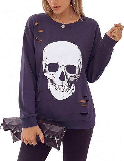 Blooming Jelly Women's Halloween Sweatshirts Skull Shirts Fall Sweater - sugar skull costume
