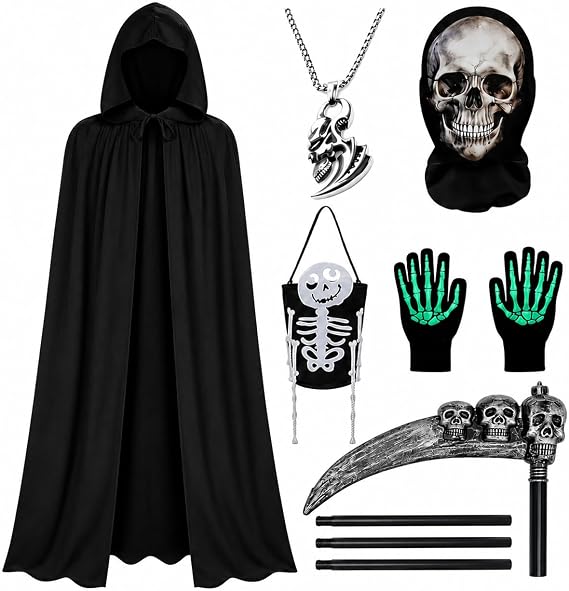 6 Pcs Grim Reaper Costume Set, Adult Halloween Costumes - sugar skull costume