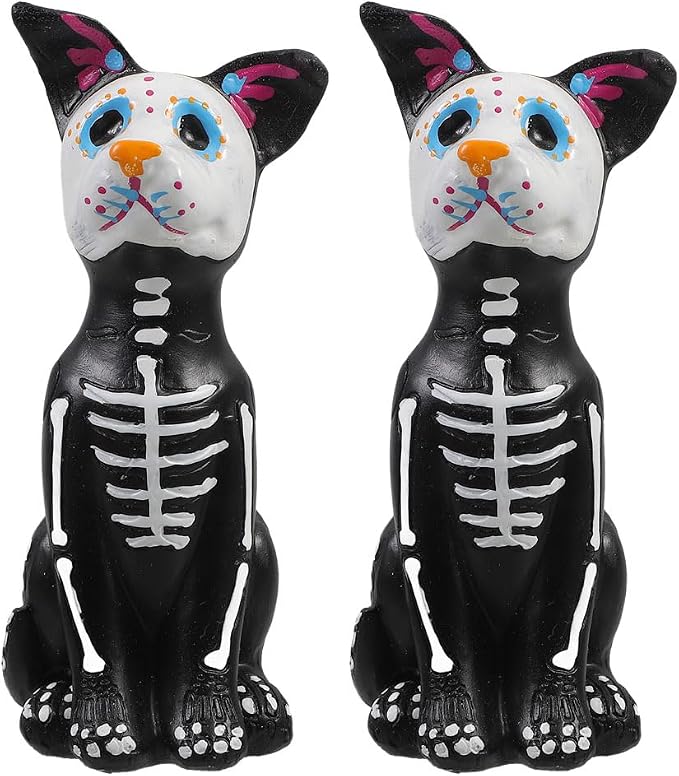 TOYANDONA 2Pcs Day of The Dead Dog Figurines - Sitting Halloween Dog Skeleton Animal Statues Resin Skull Figurines for Mexican Halloween Home Desk Decorations - skull figurine