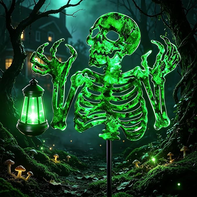VOOKRY Halloween Skeleton Lantern Decor, Glow in The Dark Iron Skull
