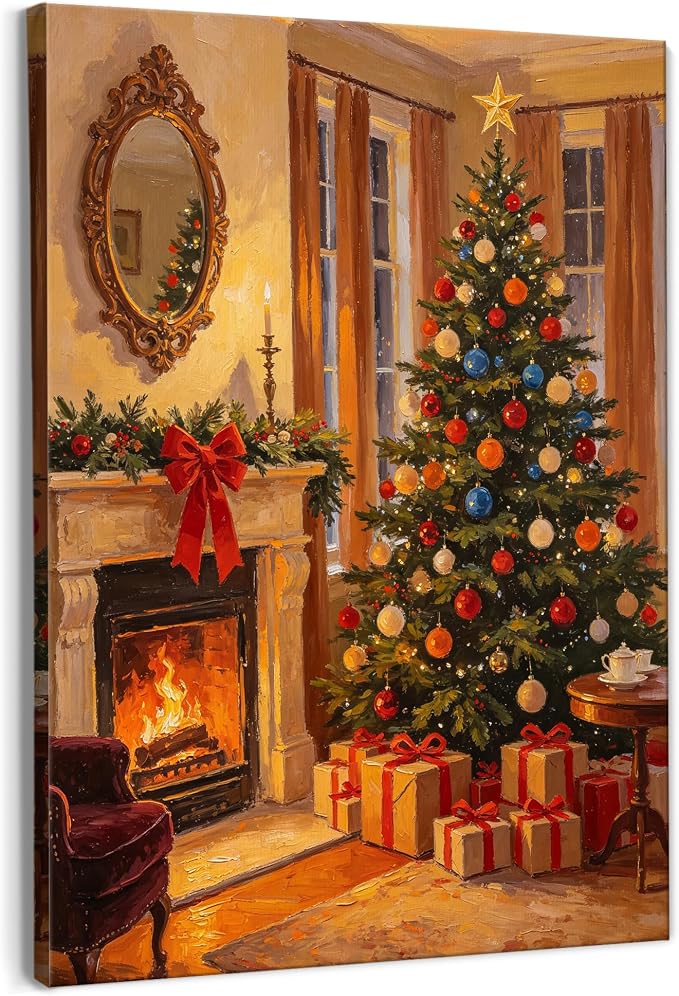 Red Christmas Tree Wall Art Canvas 11x14 Inch, Christmas Tree Wall Decor - skull wall art