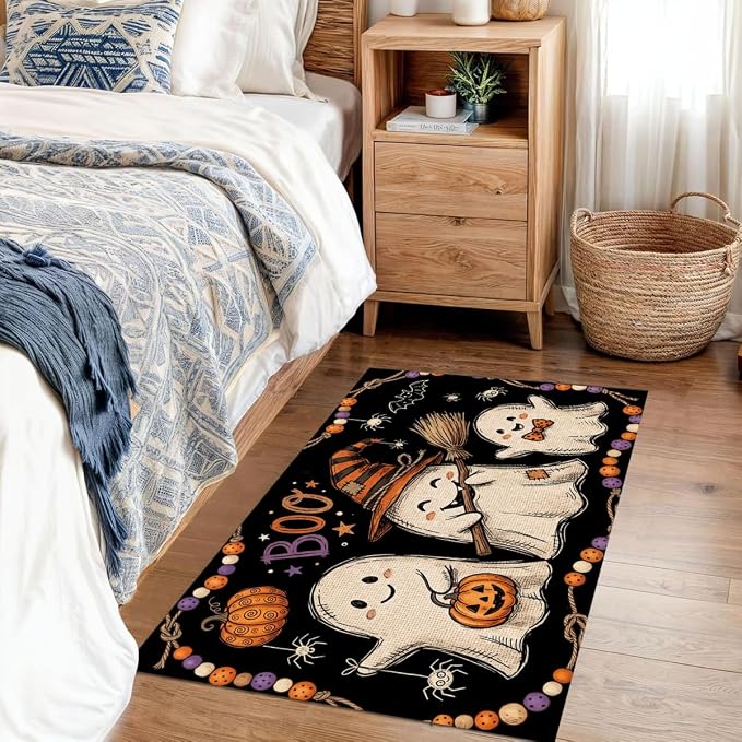 3x5 Halloween Area Rugs for Bedroom Hallway, Non-Slip Cute Carpets, Halloween Ghost Rug for Floor, Large Rugs for Living Room, Bedroom, Dining Room - skull carpet