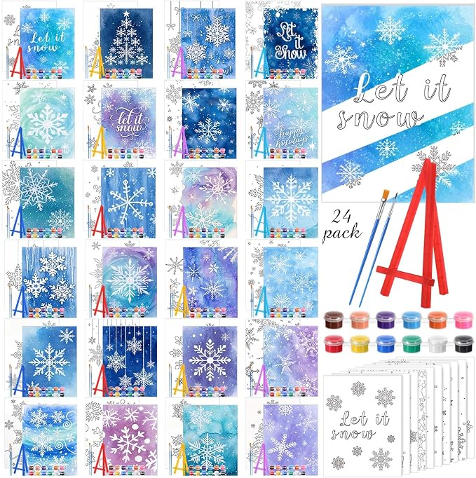 Blosssound 24 Pack Christmas Snowflakes Pre Drawn Canvas to Paint, 5 x 7'' - skull painting