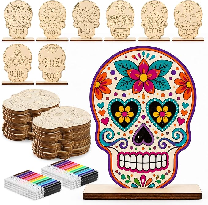 DoubleFill 32 Pcs Dia De Los Muertos Craft Day of The Dead DIY Craft, Skull - skull painting