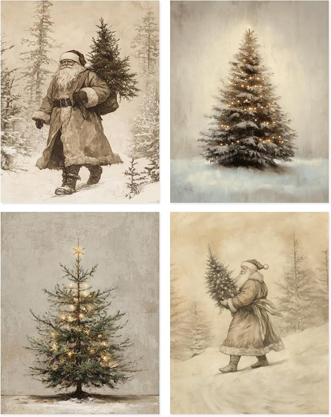 Vintage Christmas Tree Wall Art 11x14 Inches Christmas Prints Unframed - skull wall art
